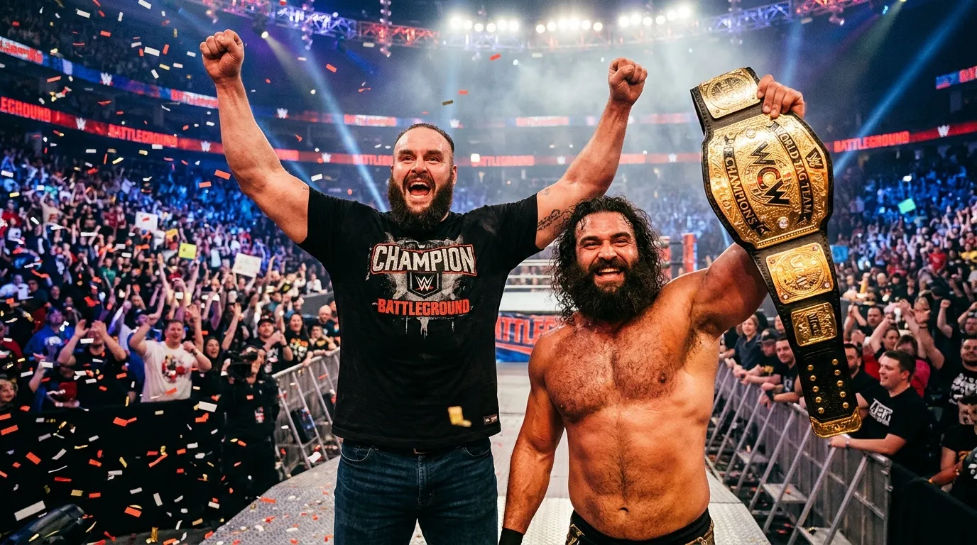 Kevin Owens célèbre le champion WWE Sami Zayn