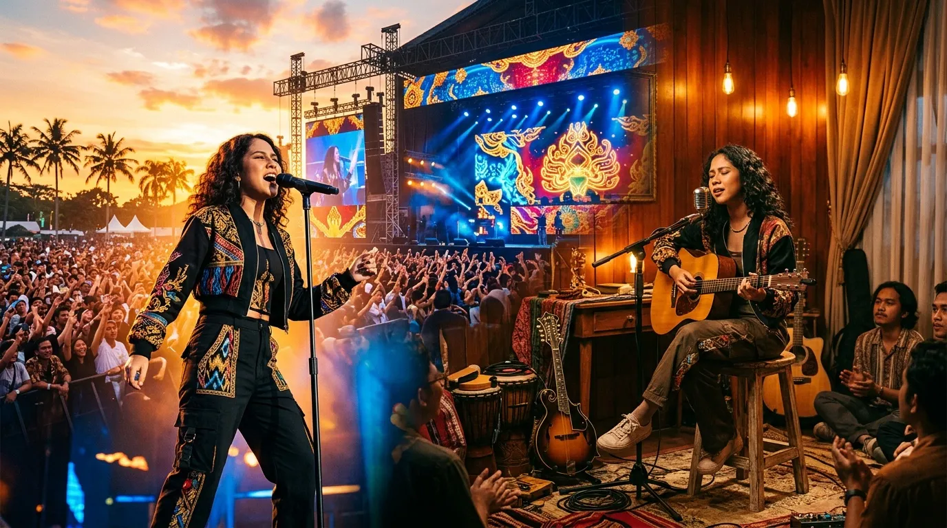 Deux musicienne jouent ensemble sur sc&egrave;ne lors d'un festival