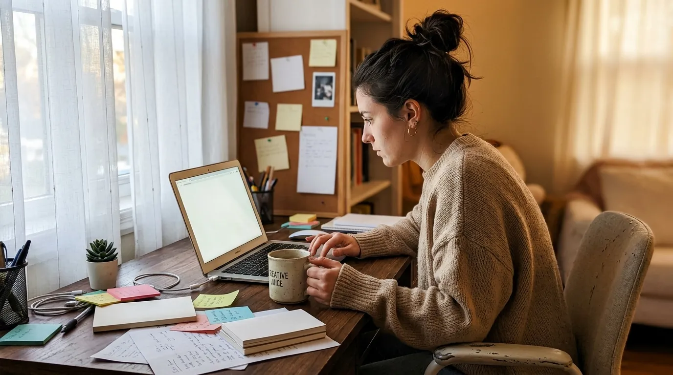 Femme concentrée travaillant sur ordinateur portable à son bureau