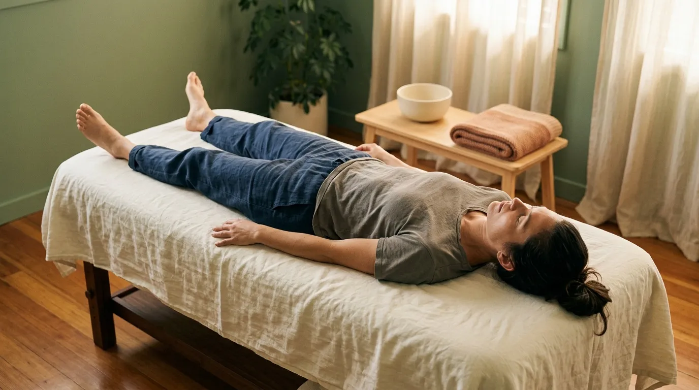 Personne allongée sur table de massage spa relaxant