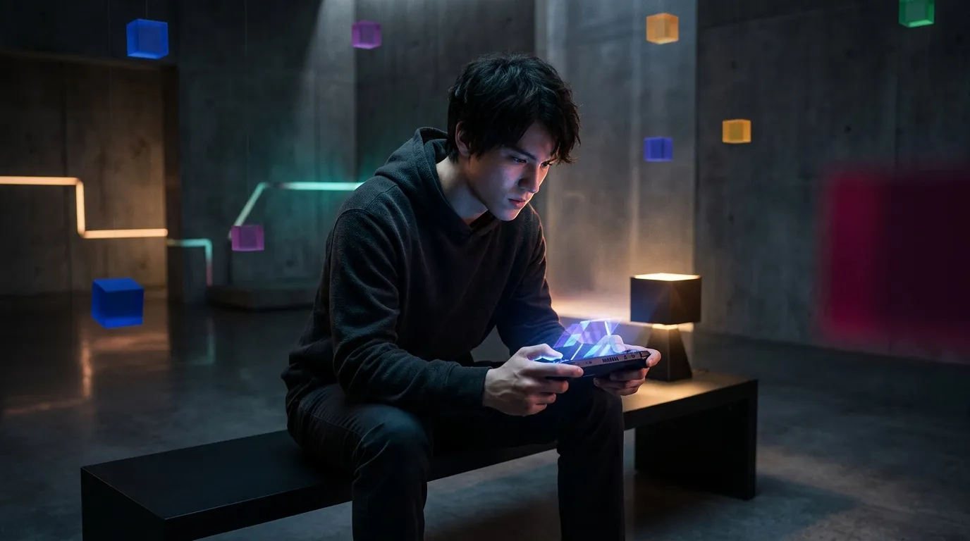 Adolescent tenant une tablette lumineuse dans un environnement technologique