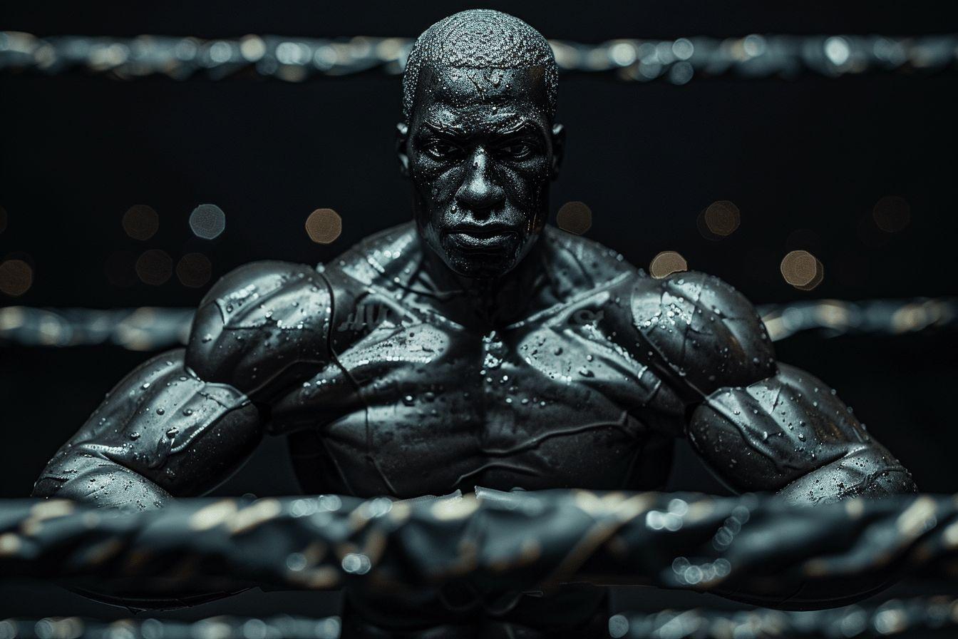 Catcheur noir : figurine en carton taille réelle tout de noir vêtu