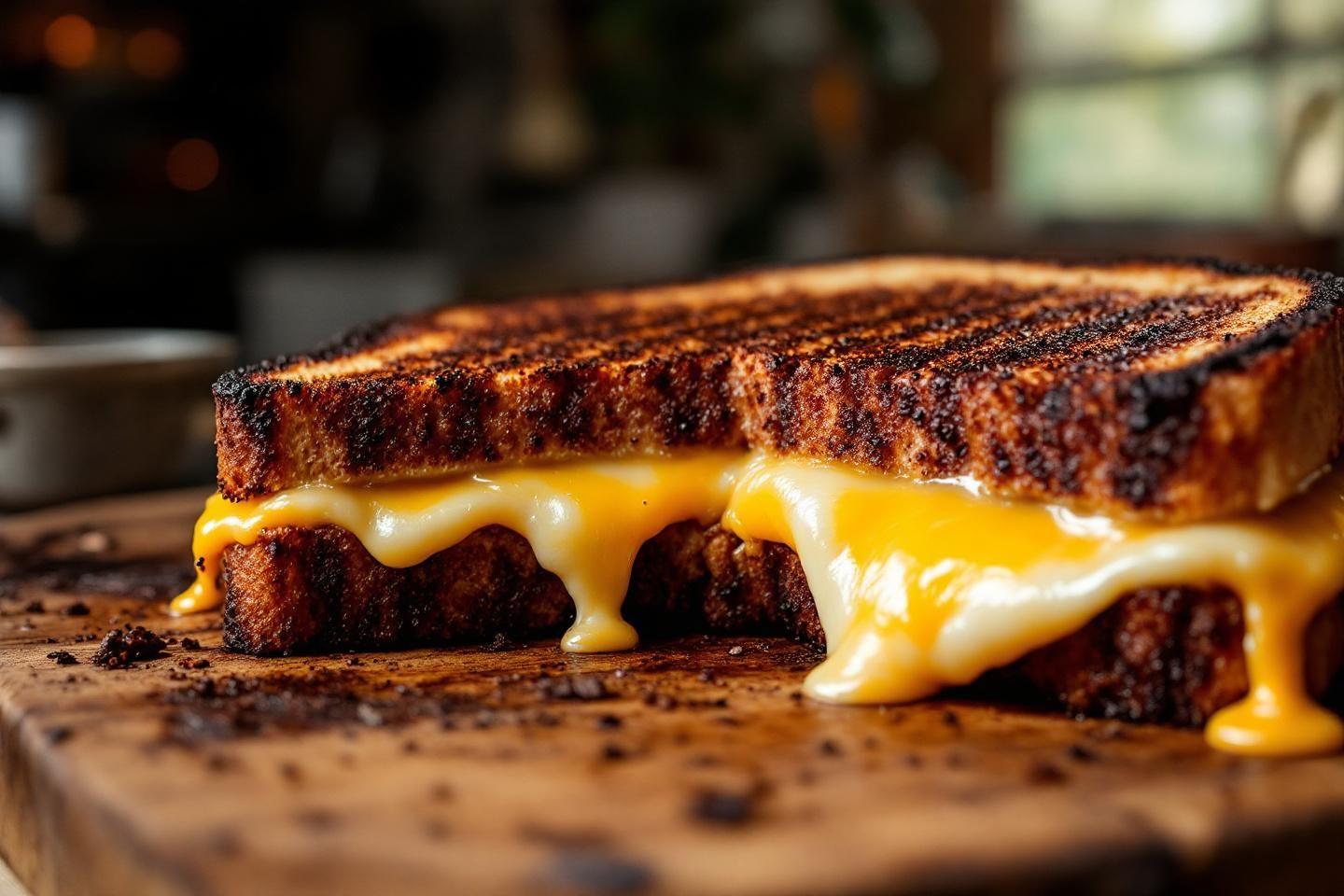 Tranche de pain grillé avec du fromage chaud coulant