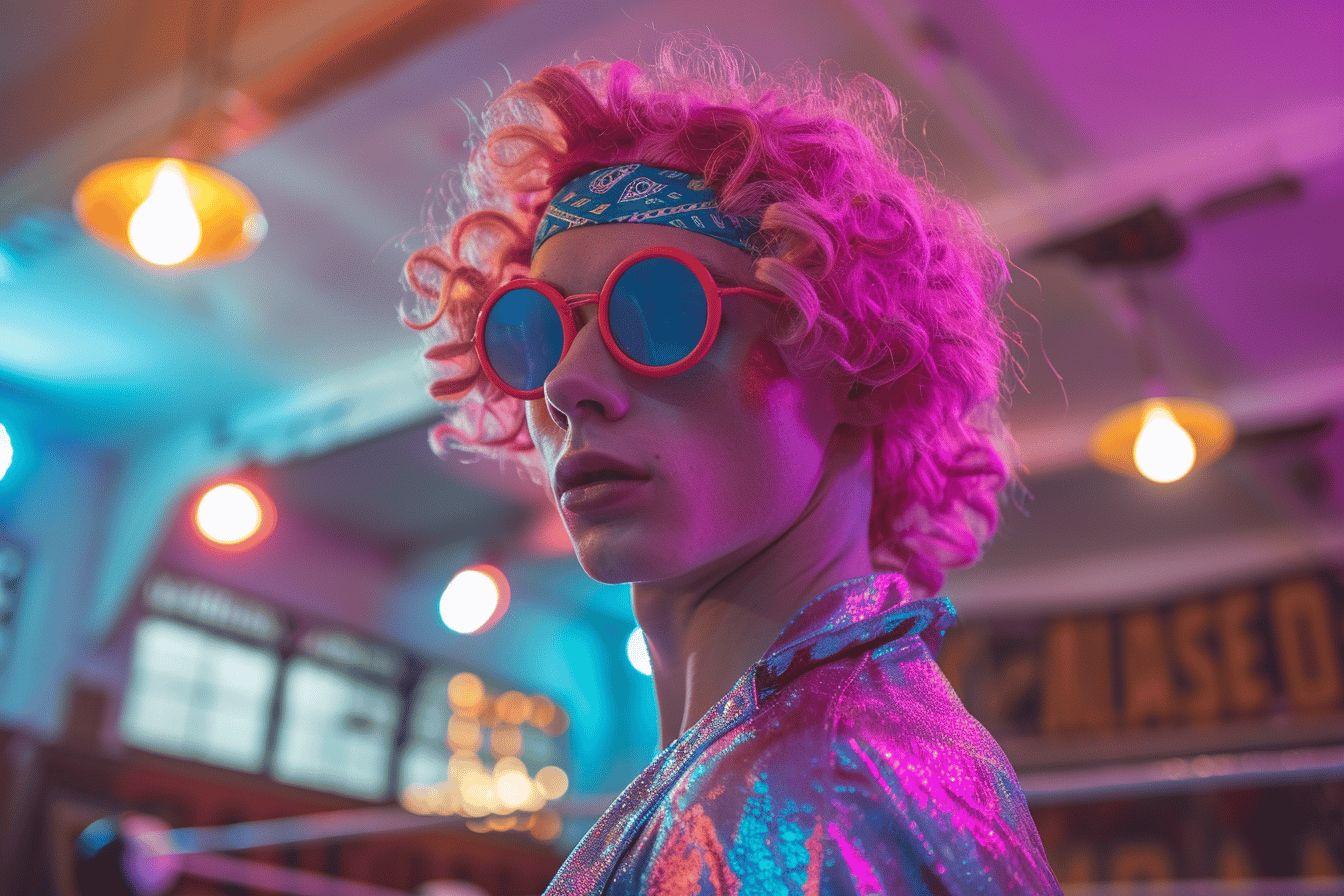 Déguisement de catcheur années 80 avec perruque et bandana