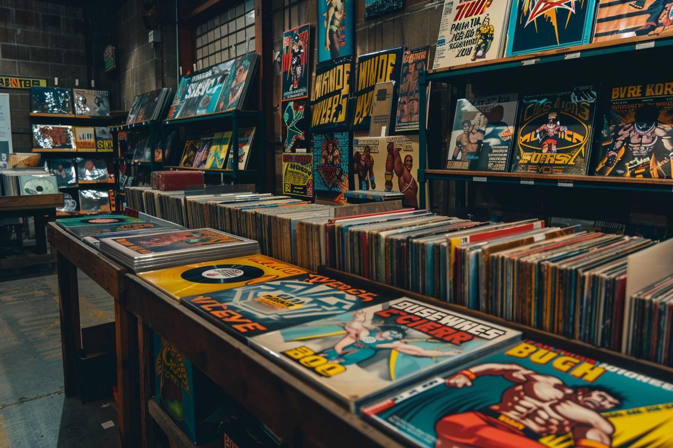 Étagères remplies de bandes dessinées vintage colorées et vintage