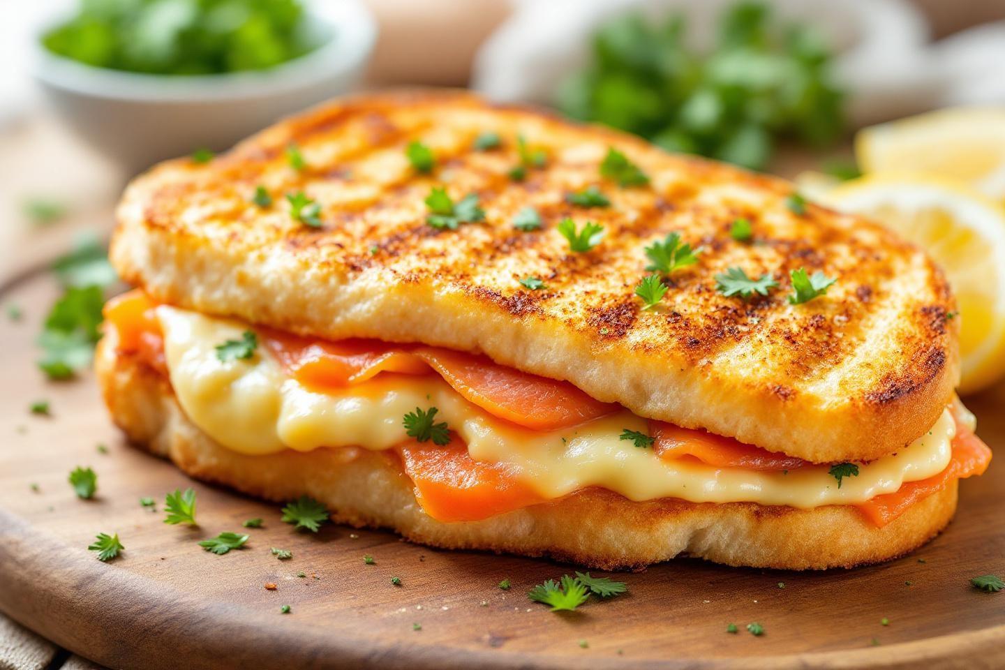Sandwich doré fourré au fromage et aux herbes