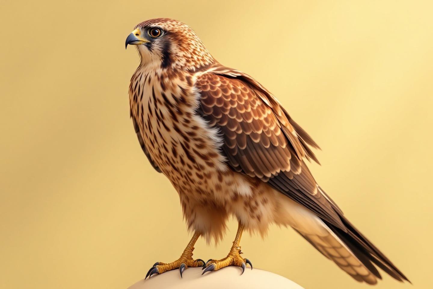 Oiseau de proie aux plumes tachet&eacute;es, pos&eacute; et attentif