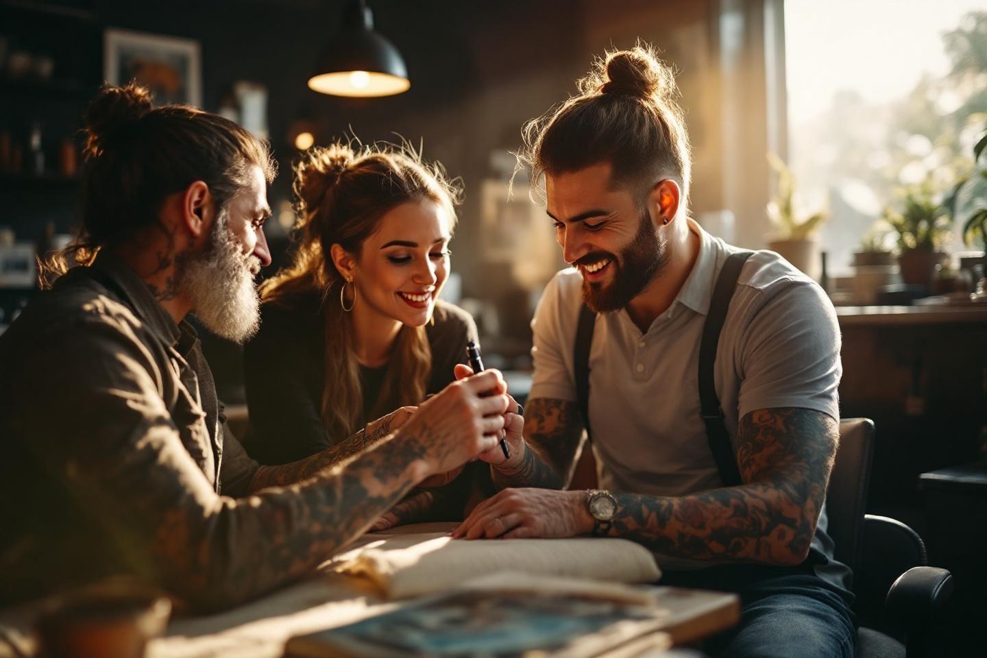 Groupe souriant travaillant ensemble dans un environnement lumineux