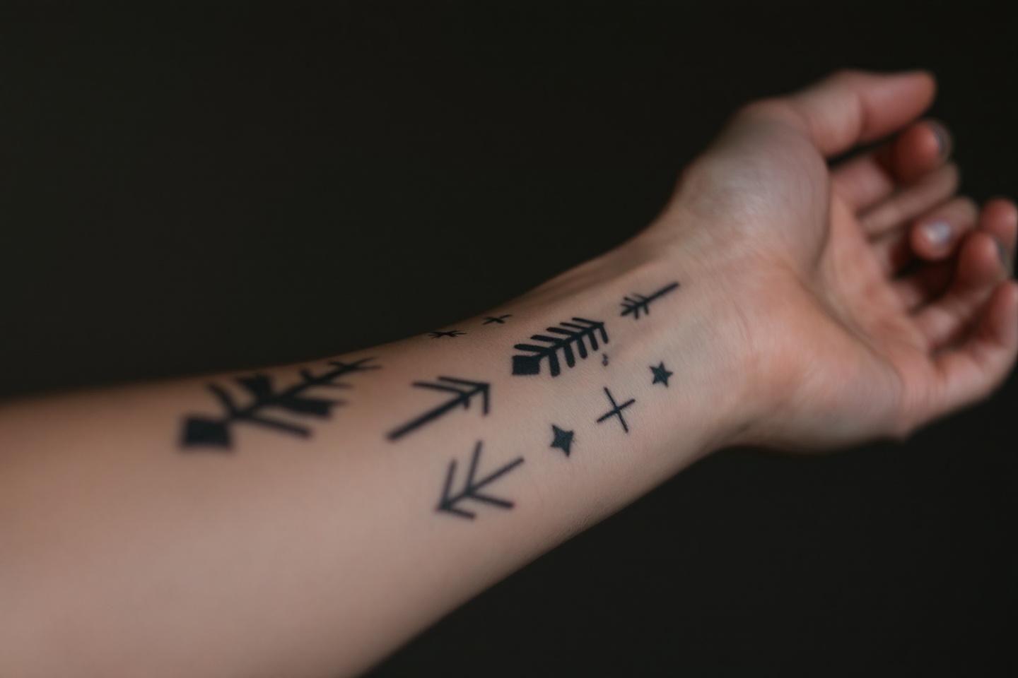 Avant-bras avec tatouage de flèches et petites étoiles