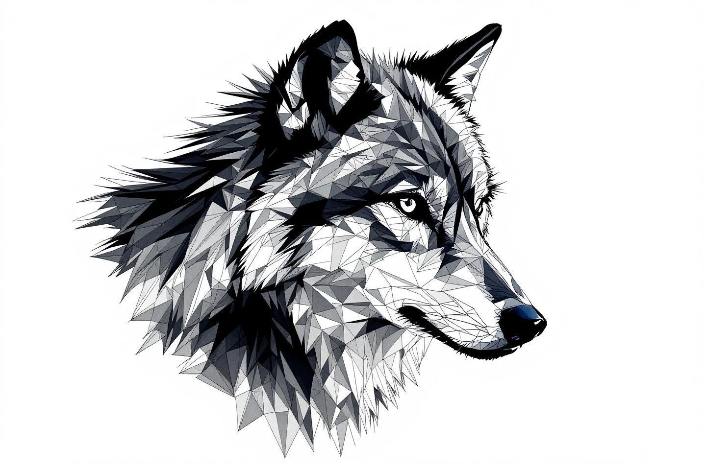 Portrait de loup stylis&eacute; en formes g&eacute;om&eacute;triques fragment&eacute;es